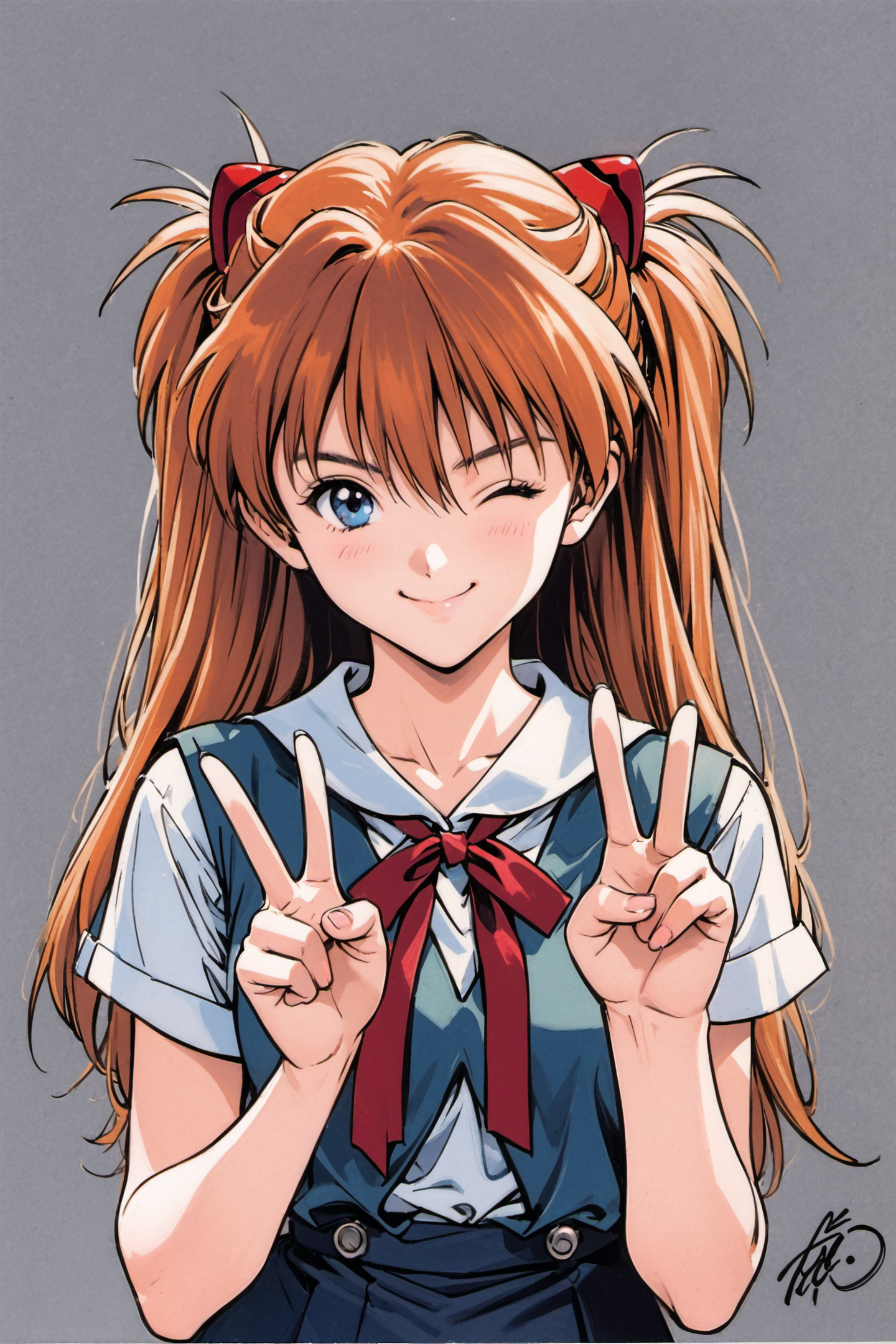 27721-3548941676-1girl,souryuu asuka langley,solo,long hair,school uniform,blue eyes,smile,white background,ribbon,shirt,simple background,v,one.png
